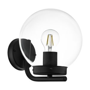 Taverna 1 Light E27 Outdoor IP44 Black Wall Light With Plastic Transparent Globe Shade