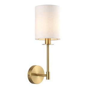Chao 1 Light E14 Satin Brass Wall Light With Vintage White Fabric Shade