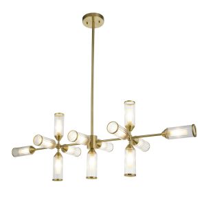 Duomo 13 Light G9 Satin Brass Adjustable Linear Pendant With Ribbed & Frosted Glass Shades