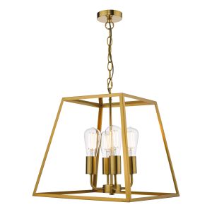 Academy 4 Light E27 Natural Brass Adjustable Lantern Fitting With Clear Glass Panels