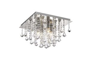 Acton Flush Ceiling 4 Light E14, 380mm Square, Polished Chrome/Prism Crystal