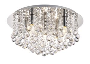 Acton Flush Ceiling 5 Light E14, 46cm Round, Polished Chrome/Sphere Crystal