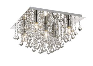 Acton Flush Ceiling 5 Light E14, 460mm Square, Polished Chrome/Prism Crystal