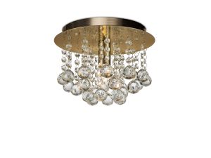 Acton Flush Ceiling 1 Light E14, 25cm Round, Antique Brass/Sphere Crystal