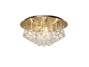 Acton Flush Ceiling 5 Light E14, 460mm Round, Antique Brass/Sphere Crystal