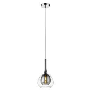Adda 1 Light E14 Chrome Adjustable Single Pendant With Smoked Grey Inner Shade & Clear Outer Glass