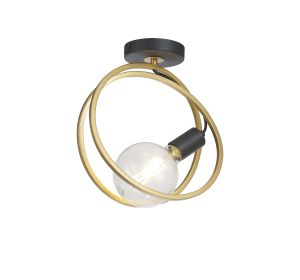 Adler Double Ring Ceiling Flush, 1 Light E27, Matt Black / Painted Gold, G95/120 Lamp Recommended