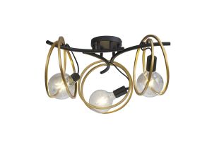 Adler 65cm Double Ring Ceiling Flush, 3 Light E27, Matt Black / Painted Gold, G95/120 Lamp Recommended
