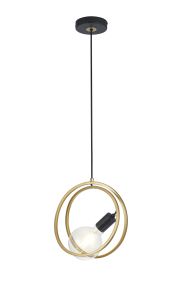 Adler Double Ring Single Pendant, 1 Light E27, Matt Black / Painted Gold, G95/120 Lamp Recommended