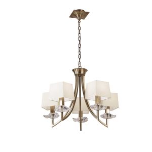 Akira Pendant 5 Light E14, Antique Brass With Ccrain Shades