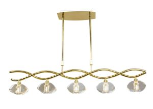 Alfa Linear Pendant 5 Light G9, Polished Brass