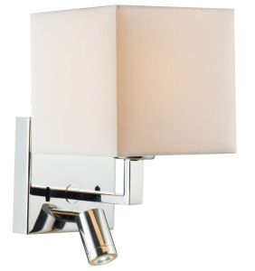 Amalfi 2 Light E27 Polished Chrome Table Lamp With LED Integrated Adjustable Reading Light C/W E27 Ccrain Cotton 34cm Rectangle Shade