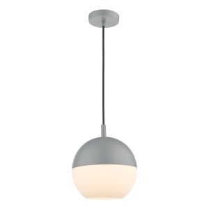 Andrea 1 Light E27 Matt Grey Single Adjustable Ceiling Pendant With Opal Glass Shade