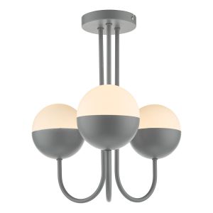 Andrea 3 Light E14 Matt Grey Semi Flush Ceiling Light With Opal Glass Shade