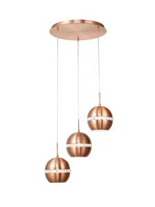 Andrea Pendant 3 Light E27 Round Satin Copper/Crystal