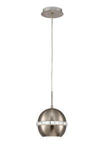 Andrea Single Pendant 1 Light E27 Satin Nickel/Crystal