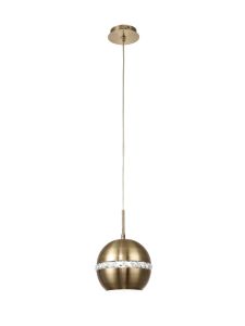 Andrea 19cm Single Pendant 1 Light E27 Antique Brass/Crystal