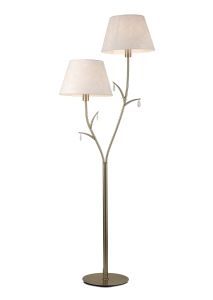 Andrea Floor Lamp 175cm, 2 x E27 (Max 20W), Antique Brass, White Shades, White Crystal Droplets