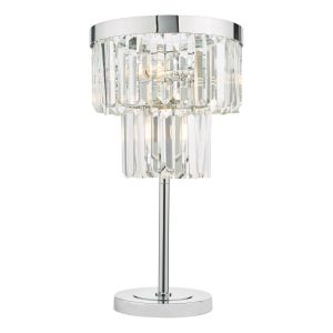 Angel 4 Light E14 Polished Chrome Table Lamp With Inline Switch With A Cascading Waterfall Of Bevelled Crystals