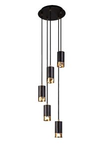 Ankeny 5 Light Round Pendant GU10, Black / Painted Gold