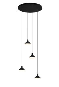 Sirio 45cm 4 Light Round Pendant, 32W LED, 3000K, 2360lm, Black, 3yrs Warranty