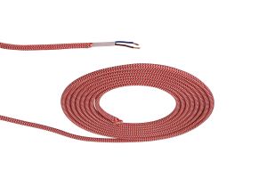 Prema 25m Roll Red & White Wave Stripes Braided 2 Core 0.75mm Cable VDE Approved