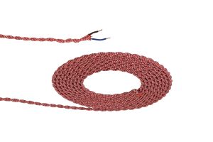 Prema 25m Roll Red & White Wave Stripe Braided Twisted 2 Core 0.75mm Cable VDE Approved