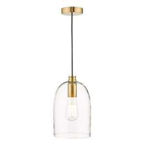 Archie 1 Light E27 Satin Bronze Adjustable Pendanr With Clear Glass Cloche Shade