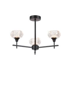 Aria Fixed Pendant, 3 Light G9, IP44, Satin Black/Clear Glass