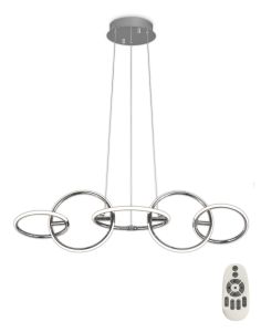 Aros Linear Pendant 108cm x 35cm, 5 Ring, 59W LED 3000K, 2600lm, Chrome, RF Remote Control, 3yrs Warranty