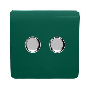 Trendi, Artistic Modern 2 Gang 2 Way LED Dimmer Switch 5-150W LED / 120W Tungsten Per Dimmer, Dark Green Finish, (35mm Back Box Required) 5yrs Wrnty