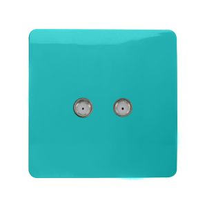 Trendi, Artistic Modern 2 Gang Male F-Type Satellite Television Socket Bright Teal, (25mm Back Box Required), 5yrs Warranty