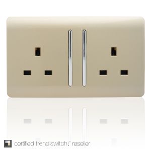 Trendi, Artistic Modern 2 Gang 13Amp Long Switched Double Socket Champagne Gold Finish, BRITISH MADE, (25mm Back Box Required), 5yrs Warranty