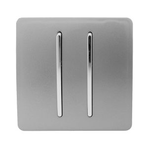 Trendi, Artistic Modern 2 Gang Retractive Home Auto.Switch Light Grey Finish, BRITISH MADE, (25mm Back Box Required), 5yrs Warranty