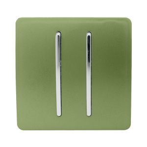 Trendi, Artistic Modern 2 Gang Retractive Home Auto.Switch Moss Green Finish, BRITISH MADE, (25mm Back Box Required), 5yrs Warranty