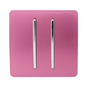 Trendi, Artistic Modern 2 Gang Retractive Home Auto.Switch Pink Finish, BRITISH MADE, (25mm Back Box Required), 5yrs Warranty
