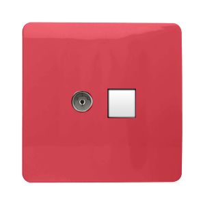 Trendi, Artistic Modern TV Co-Axial & RJ11 Telephone Strawberry Finish, BRITISH MADE, (35mm Back Box Required), 5yrs Warranty