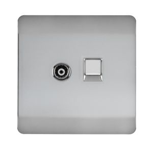 Trendi, Artistic Modern TV Co-Axial & PC Ethernet Brushed Steel Finish, BRITISH MADE, (35mm Back Box Required), 5yrs Warranty