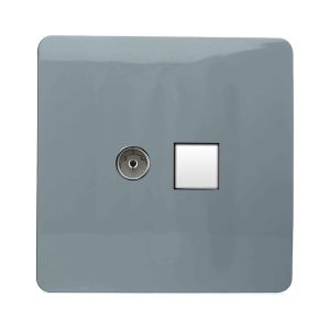 Trendi, Artistic Modern TV Co-Axial & RJ11 Telephone Cool Grey Finish, BRITISH MADE, (35mm Back Box Required), 5yrs Warranty