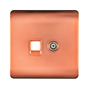 Trendi, Artistic Modern TV Co-Axial & PC Ethernet  Copper Finish, BRITISH MADE, (35mm Back Box Required), 5yrs Warranty