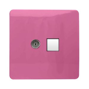 Trendi, Artistic Modern TV Co-Axial & RJ11 Telephone Pink Finish, BRITISH MADE, (35mm Back Box Required), 5yrs Warranty