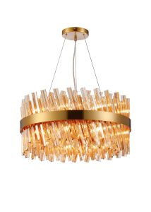 Asner 60cm 18 Light G9, Pendant Round, Brass / Amber Item Weight: 16.81kg