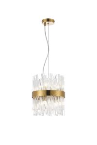 Asner Pendant Round 25cm 6 Light G9, Brass / Clear Sculpted Glass