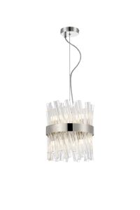 Asner Pendant Round 25cm 6 Light G9, Polished Nickel/Clear Sculpted Glass