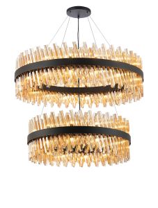 Asner 2 Tier 80cm + 1m Pendant, 24 + 32 Light G9, Satin Black/Amber Item Weight: 53kg