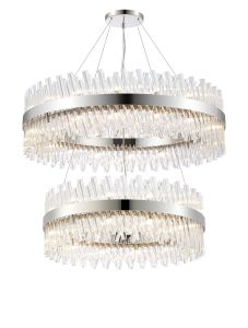 Asner 2 Tier 80cm + 1m Pendant, 24 + 32 Light G9, Polished Nickel/Clear Item Weight: 53kg