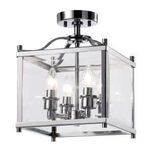 Aston Square Semi Flush 4 Light E14 Polished Chrome/Glass