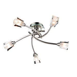 Galactic 5 Light G9 Satin Chrome Semi Flush Ceiling Fitting With Clear Glass Shades With Frosted Inner Detail