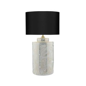 Ayesha 1 Light E27 White With Gold Table Lamp With Inline Switch C/W Hudson Black Satin 33cm Drum Shade