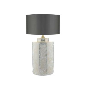 Ayesha 1 Light E27 White With Gold Table Lamp With Inline Switch C/W Rain Grey Faux Silk 33cm Drum Shade